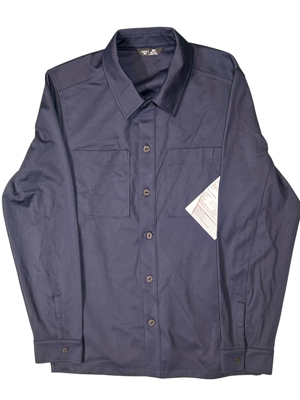 Rhone True Navy Blue Button Front Pocket Ponte Utility Shacket Work Shirt Jacket